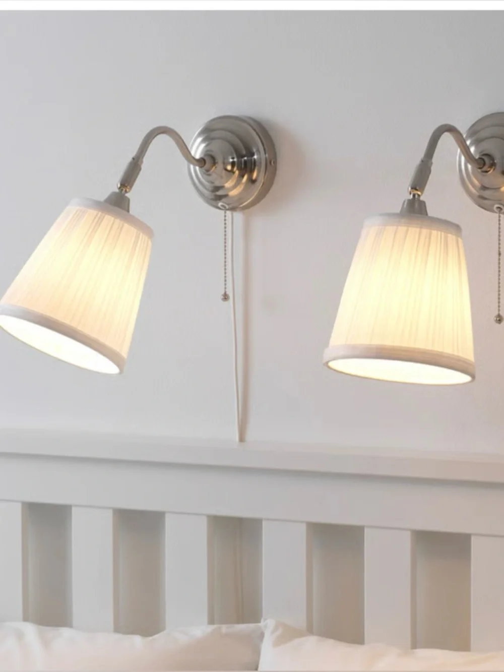 IKEA Arstid silver nickle plated white shade wall lamp